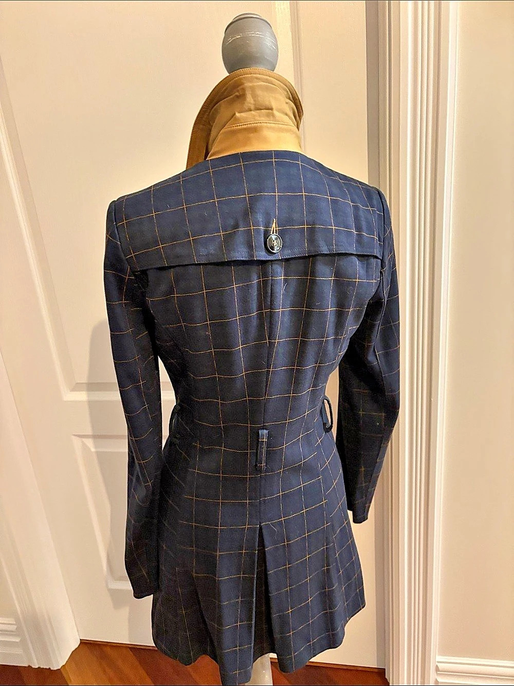 Harlyn Plaid Colorblock Double Breasted Trench Coat XS - Tan Navy Grid